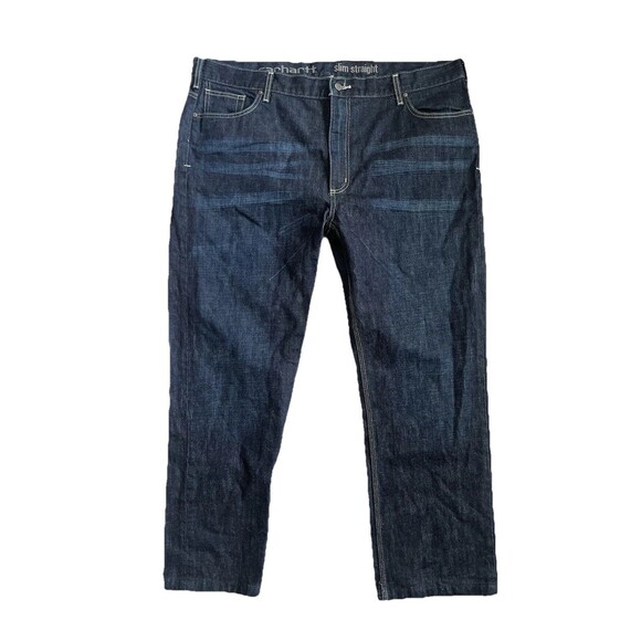 Carhartt Dark Wash Size 44 X 32 Slim Fit Straight Men’s Denim Jeans EUC - Picture 1 of 6